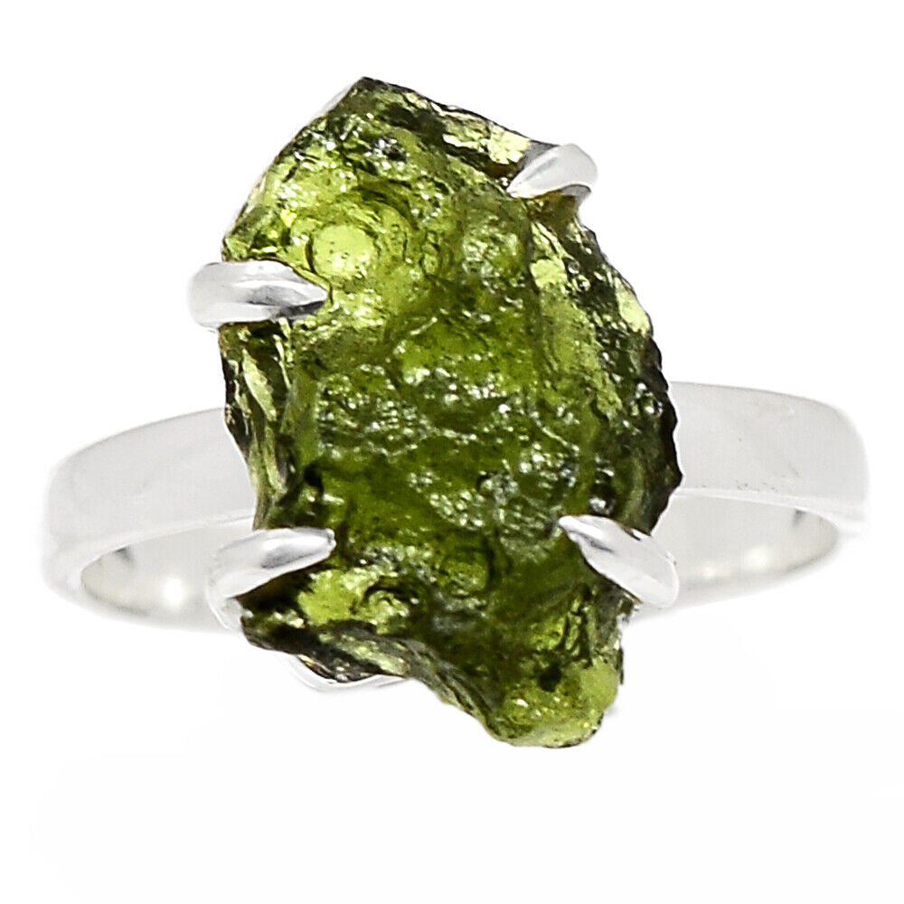 E-8340 Moldavite 925 Sterling Silver Ring / Size high quality 8